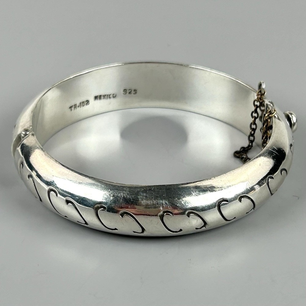 Taxco TR-102 925 Sterling Silver Shadowbox Hinged Bangle Bracelet 37.6g